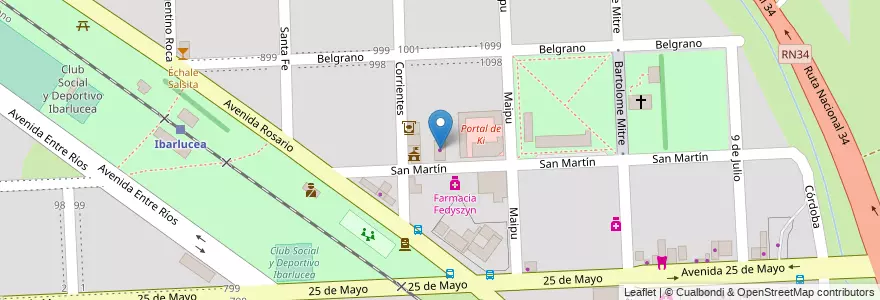 Mapa de ubicacion de Autoservicio Del Sol en الأرجنتين, سانتا في, Departamento Rosario, Municipio De Ibarlucea, Ibarlucea.