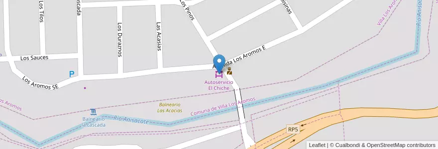 Mapa de ubicacion de Autoservicio El Chiche en Arjantin, Córdoba, Departamento Santa María, Pedanía San Isidro, Comuna De Villa La Bolsa, Villa La Bolsa.