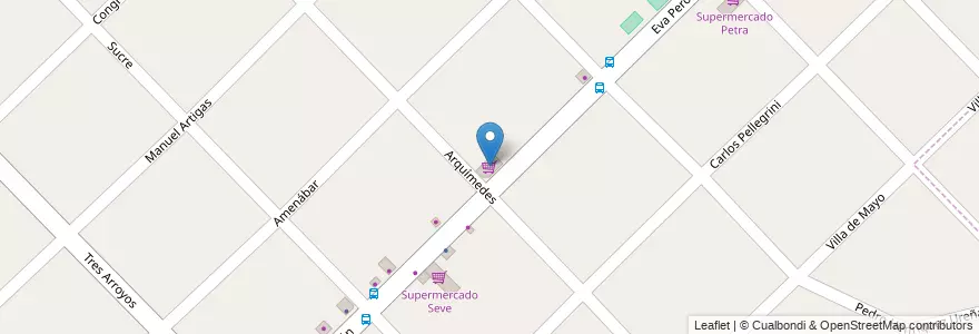 Mapa de ubicacion de Autoservicio Los 2 Hermanos en Arjantin, Buenos Aires, Partido De Malvinas Argentinas, Villa De Mayo.