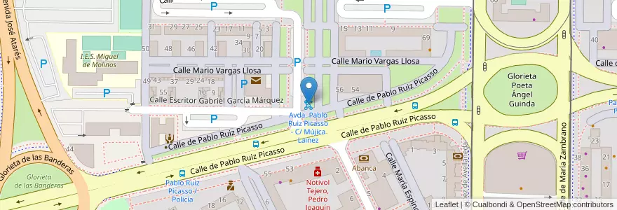 Mapa de ubicacion de Avda. Pablo Ruiz Picasso - C/ Mújica Lainez en İspanya, Aragón, Zaragoza, Zaragoza, Zaragoza.