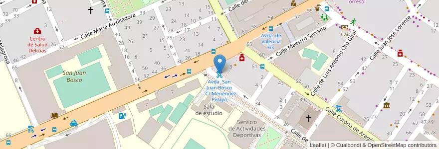 Mapa de ubicacion de Avda. San Juan Bosco - C/ Menéndez Pelayo en Испания, Арагон, Сарагоса, Zaragoza, Сарагоса.