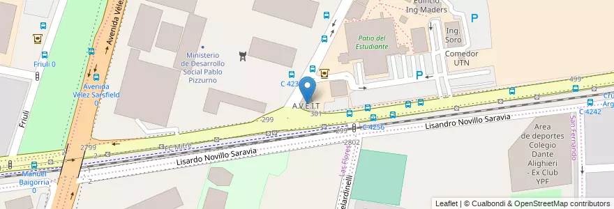 Mapa de ubicacion de A.V.E.I.T en アルゼンチン, コルドバ州, Departamento Capital, Pedanía Capital, Córdoba, Municipio De Córdoba.