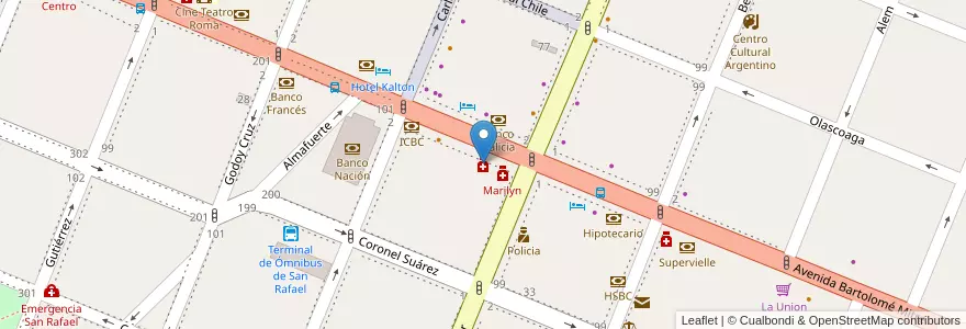 Mapa de ubicacion de Avenida en Arjantin, Şili, Mendoza, San Rafael, Distrito Ciudad De San Rafael, Departamento San Rafael.