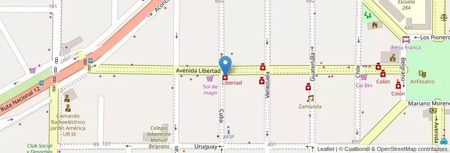Mapa de ubicacion de Avenida en アルゼンチン, ミシオネス州, Departamento San Ignacio, Municipio De Jardín América.