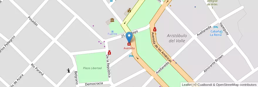Mapa de ubicacion de Avenida en Argentine, Misiones, Departamento Cainguás, Municipio De Aristóbulo Del Valle, Aristóbulo Del Valle.