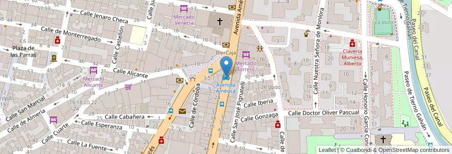 Mapa de ubicacion de Avenida América en スペイン, アラゴン州, サラゴサ, Zaragoza, サラゴサ.