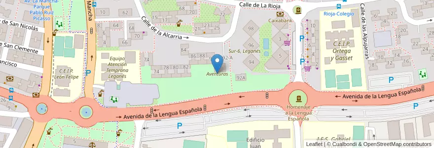 Mapa de ubicacion de Aventuras en إسبانيا, منطقة مدريد, منطقة مدريد, Área Metropolitana De Madrid Y Corredor Del Henares, Leganés.