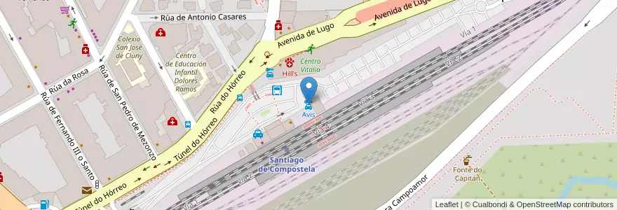 Mapa de ubicacion de Avis en Sepanyol, Galicia / Galiza, A Coruña, Santiago, Santiago De Compostela.