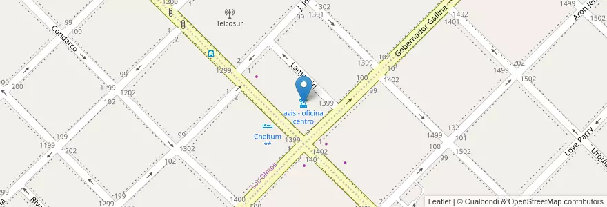 Mapa de ubicacion de avis - oficina centro en Аргентина, Чубут, Трелью, Departamento Rawson.