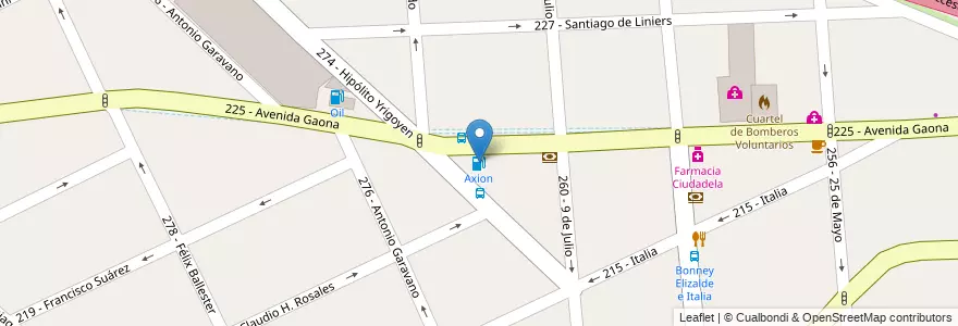 Mapa de ubicacion de Axion en Arjantin, Buenos Aires, Partido De Tres De Febrero, Ciudadela.