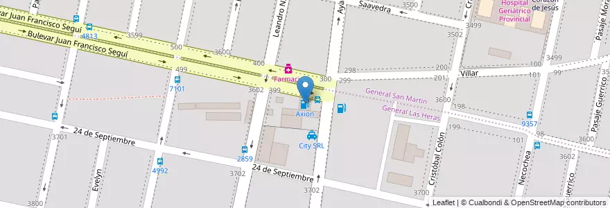 Mapa de ubicacion de Axion en آرژانتین, سانتافه, Departamento Rosario, Municipio De Rosario, تسبیح.