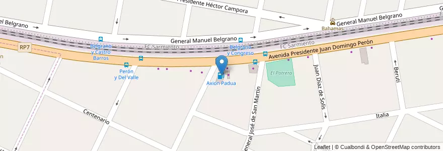 Mapa de ubicacion de Axion Padua en アルゼンチン, ブエノスアイレス州, Partido De Merlo, San Antonio De Padua.