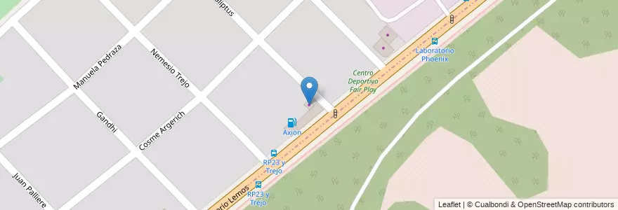 Mapa de ubicacion de Axion Shop en アルゼンチン, ブエノスアイレス州, Partido De San Miguel, Campo De Mayo.
