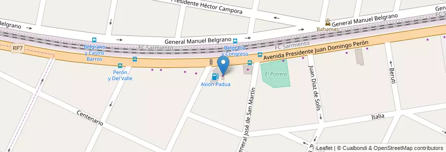 Mapa de ubicacion de Axion Shop en 阿根廷, 布宜诺斯艾利斯省, Partido De Merlo, San Antonio De Padua.