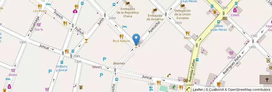 Mapa de ubicacion de Ayacucho Hotel Bar, Recoleta en アルゼンチン, Ciudad Autónoma De Buenos Aires, Comuna 2, ブエノスアイレス.