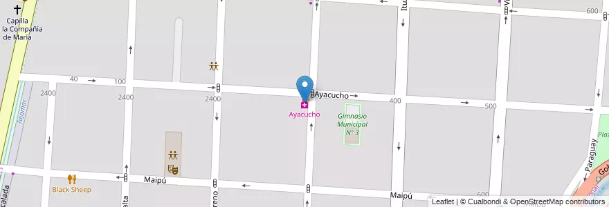 Mapa de ubicacion de Ayacucho en آرژانتین, شیلی, Mendoza, Departamento Capital, Ciudad De Mendoza.