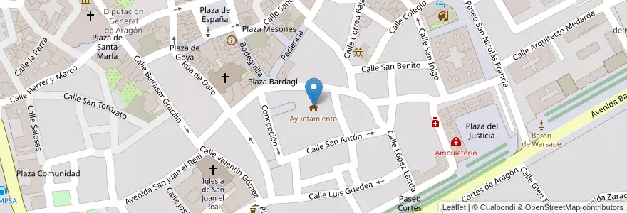 Mapa de ubicacion de Ayuntamiento en Spanien, Aragonien, Saragossa, Comunidad De Calatayud, Calatayud.