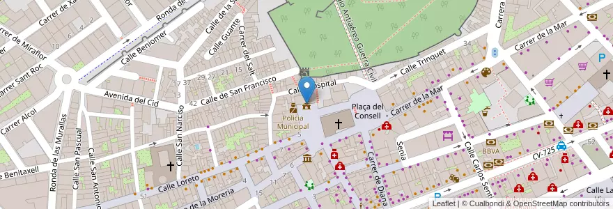 Mapa de ubicacion de Ayuntamiento de Denia en スペイン, バレンシア州, Alacant / Alicante, La Marina Alta, Dénia.