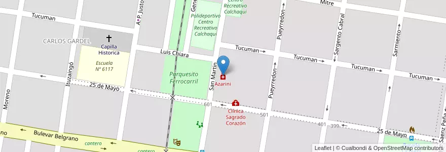 Mapa de ubicacion de Azarini en Argentine, Santa Fe, Departamento Vera, Municipio De Calchaquí.