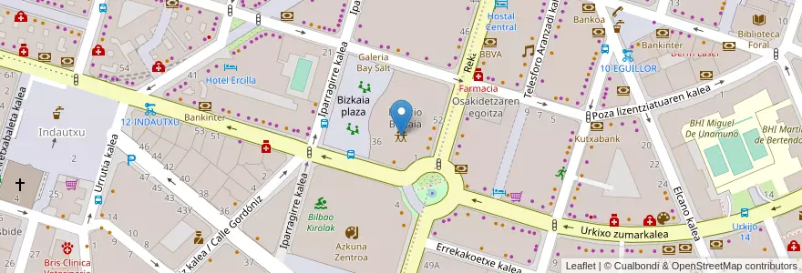 Mapa de ubicacion de Azkuna Zentroa - Alhóndiga Bilbao es el Centro de Sociedad y Cultura  en 西班牙, 巴斯克, 比斯开, Bilboaldea, 毕尔巴鄂.