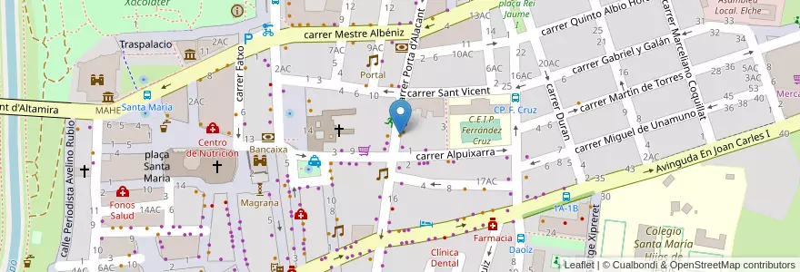 Mapa de ubicacion de Azteca restaurante mexicano en スペイン, バレンシア州, Alacant / Alicante, El Baix Vinalopó, Elx / Elche.