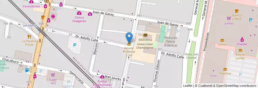Mapa de ubicacion de Azucar Pimienta y Sal en Arjantin, Şili, Mendoza, Godoy Cruz, Departamento Godoy Cruz, Distrito Ciudad De Godoy Cruz.