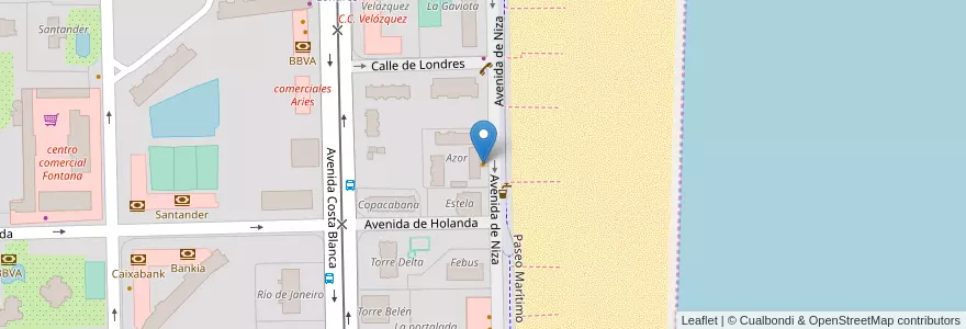 Mapa de ubicacion de Azul Playa en Spanje, Valencia, Alicante, L'Alacantí, Alicante.