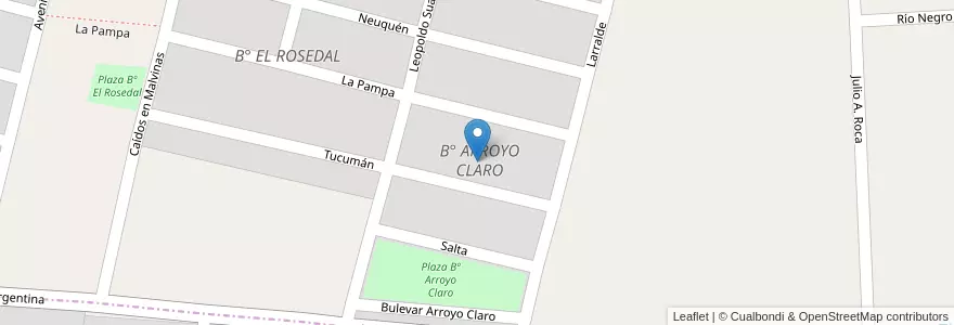 Mapa de ubicacion de B° ARROYO CLARO en Argentine, Chili, Mendoza, Departamento Tunuyán, Distrito Ciudad De Tunuyán.
