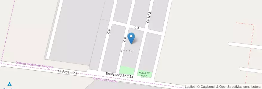 Mapa de ubicacion de B° C.E.C. en Argentinien, Chile, Mendoza, Departamento Tunuyán, Distrito Ciudad De Tunuyán.