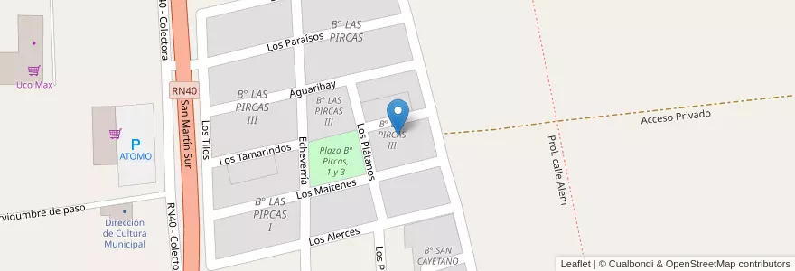 Mapa de ubicacion de B° LAS PIRCAS III en Arjantin, Şili, Mendoza, Departamento Tunuyán, Distrito El Totoral.