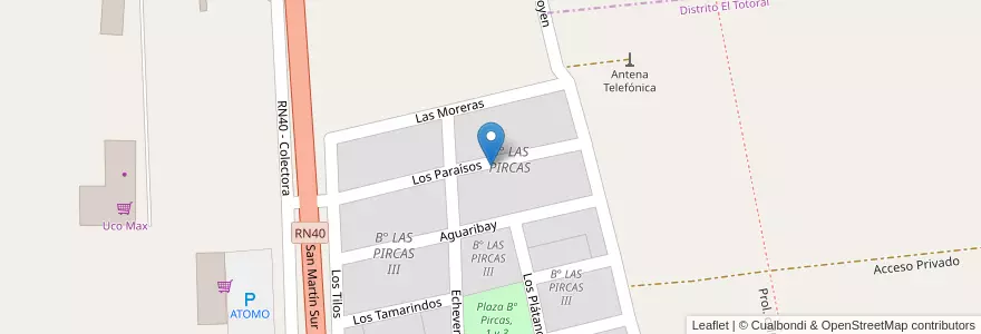 Mapa de ubicacion de B° LAS PIRCAS en Argentina, Cile, Mendoza, Departamento Tunuyán, Distrito El Totoral.