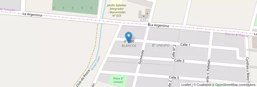 Mapa de ubicacion de B° LOS BLANCOS en Аргентина, Чили, Мендоса, Departamento Tunuyán, Distrito El Totoral.