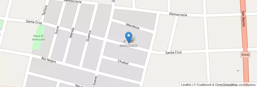 Mapa de ubicacion de B° LOS MANZANOS en Аргентина, Чили, Мендоса, Departamento Tunuyán, Distrito Ciudad De Tunuyán.