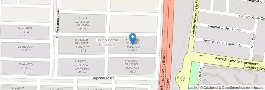 Mapa de ubicacion de B. PORTAL DE LESSER - MANZANA - 468 B en アルゼンチン, サルタ州, Capital, Municipio De Salta.