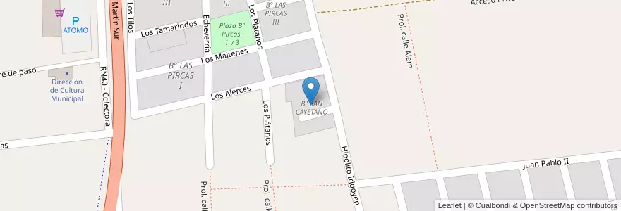 Mapa de ubicacion de B° SAN CAYETANO en Arjantin, Şili, Mendoza, Departamento Tunuyán, Distrito El Totoral.