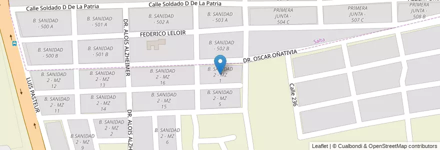Mapa de ubicacion de B. SANIDAD 2 - MZ 1 en 阿根廷, Salta, Capital, Municipio De Salta.