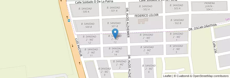 Mapa de ubicacion de B. SANIDAD 2 - MZ 13 en 아르헨티나, Salta, Capital, Municipio De Salta.