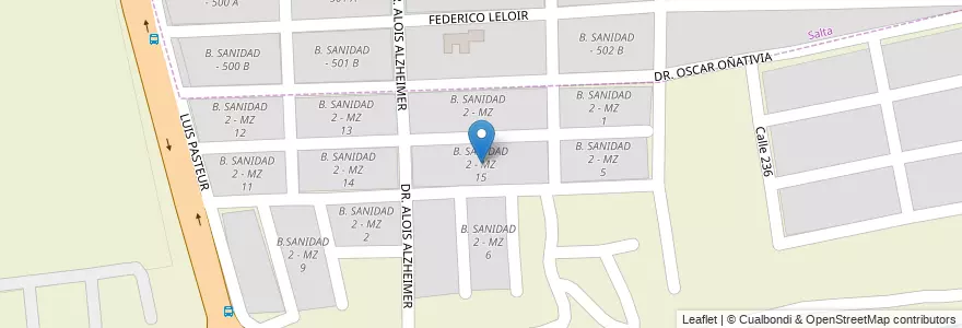 Mapa de ubicacion de B. SANIDAD 2 - MZ 15 en Argentinien, Salta, Capital, Municipio De Salta.