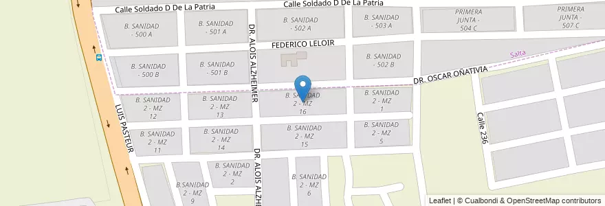 Mapa de ubicacion de B. SANIDAD 2 - MZ 16 en アルゼンチン, サルタ州, Capital, Municipio De Salta.