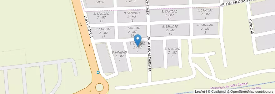 Mapa de ubicacion de B. SANIDAD 2 - MZ 2 en Arjantin, Salta, Capital, Municipio De Salta.