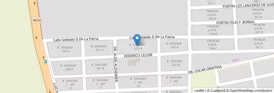 Mapa de ubicacion de B. SANIDAD - 502 A en Argentinien, Salta, Capital, Municipio De Salta.