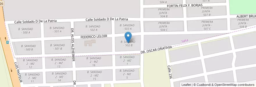 Mapa de ubicacion de B. SANIDAD - 502 B en Argentina, Salta, Capital, Municipio De Salta.