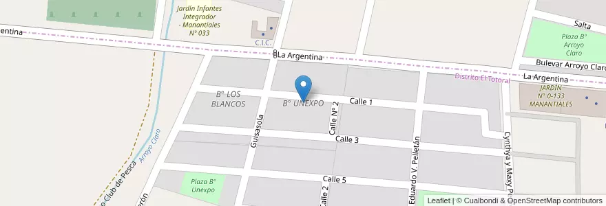 Mapa de ubicacion de B° UNEXPO en الأرجنتين, تشيلي, Mendoza, Departamento Tunuyán, Distrito El Totoral.
