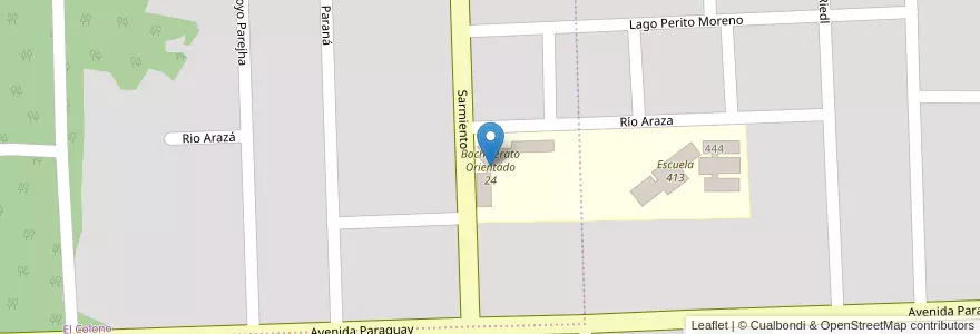 Mapa de ubicacion de Bachillerato Orientado 24 en アルゼンチン, ミシオネス州, Departamento Eldorado, Municipio De Eldorado, Eldorado.
