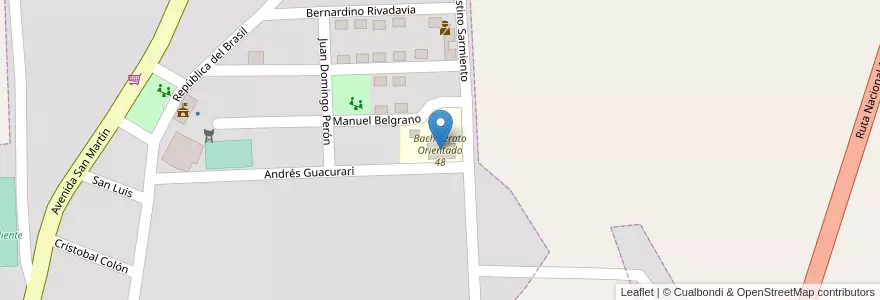 Mapa de ubicacion de Bachillerato Orientado 48 en アルゼンチン, ミシオネス州, Departamento Eldorado, Municipio De Colonia Victoria, Colonia Victoria.