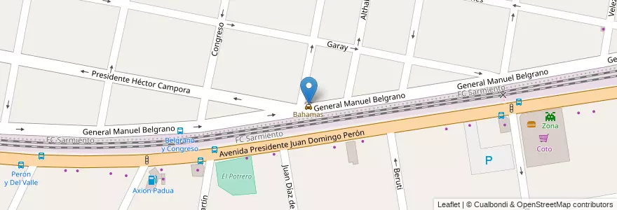 Mapa de ubicacion de Bahamas en Arjantin, Buenos Aires, Partido De Merlo, San Antonio De Padua.
