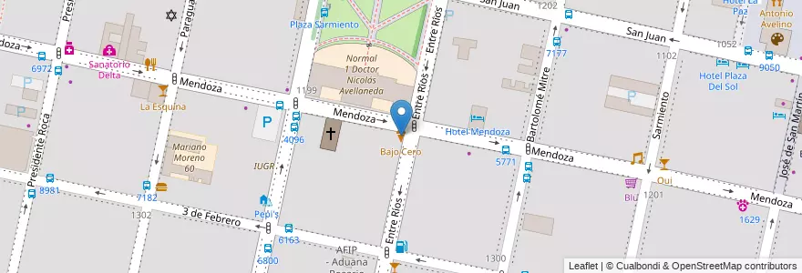 Mapa de ubicacion de Bajo Cero en Argentinië, Santa Fe, Departamento Rosario, Municipio De Rosario, Rosario.