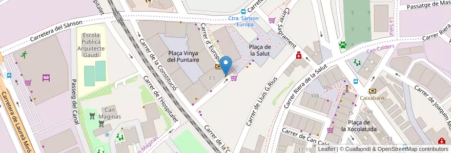 Mapa de ubicacion de Baldiri en Espanha, Catalunha, Barcelona, Baix Llobregat, Sant Feliu De Llobregat.