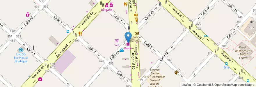 Mapa de ubicacion de Baldo, Casco Urbano en Argentina, Buenos Aires, Partido De La Plata, La Plata.