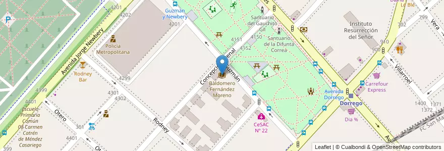 Mapa de ubicacion de Baldomero Fernández Moreno, Chacarita en Arjantin, Ciudad Autónoma De Buenos Aires, Buenos Aires, Comuna 15.